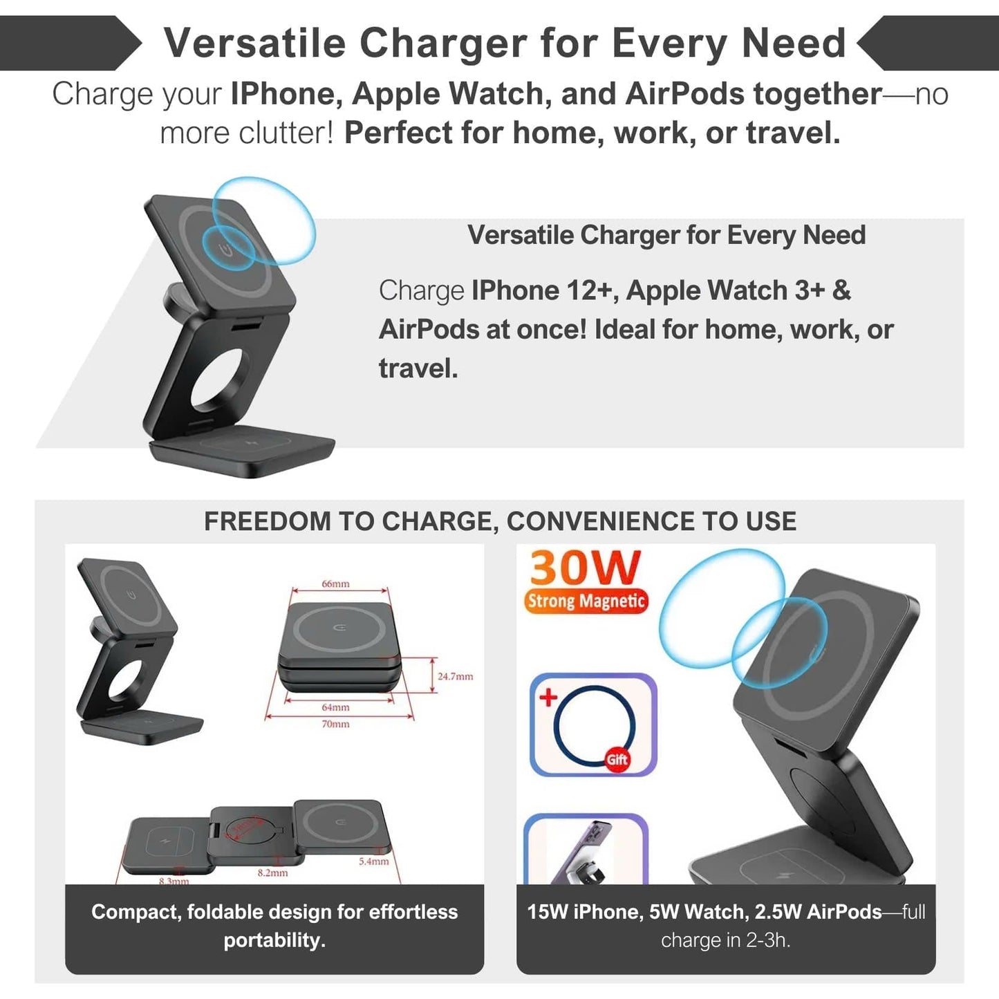 Alpohub™ MagCharge 3-in-1 Foldable Wireless