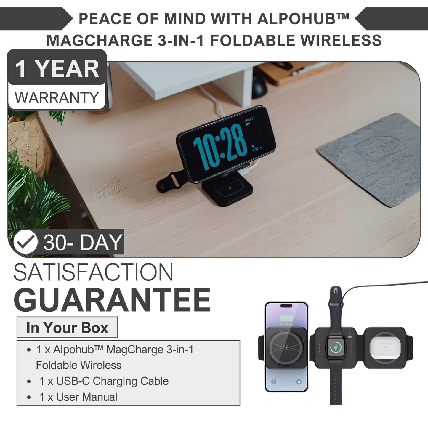 Alpohub™ MagCharge 3-in-1 Foldable Wireless