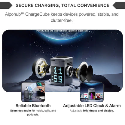 Alpohub™ 6-in-1 Magnetic Wireless Charger with Bluetooth Speaker & Alarm Clock