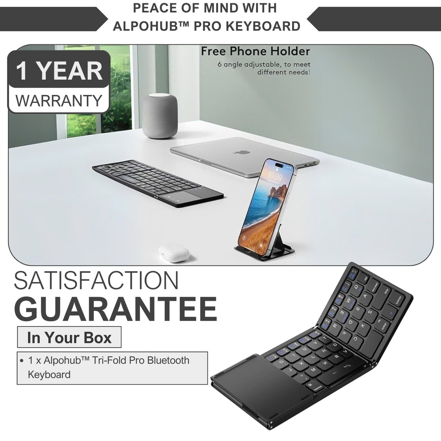 Alpohub™ FlexFold Keyboard – Compact Bluetooth Keyboard with Touchpad