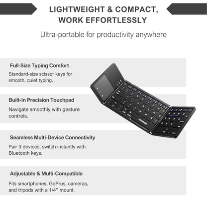 Alpohub™ FlexFold Keyboard – Compact Bluetooth Keyboard with Touchpad